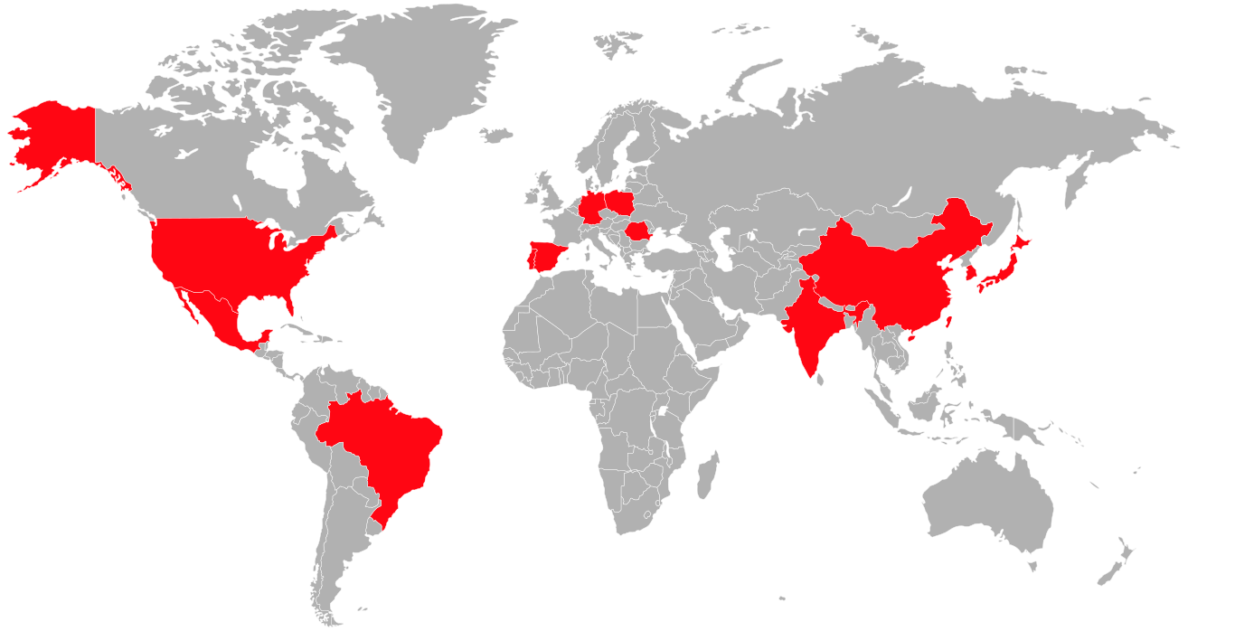 Weltkarte mit Huf Standorten 